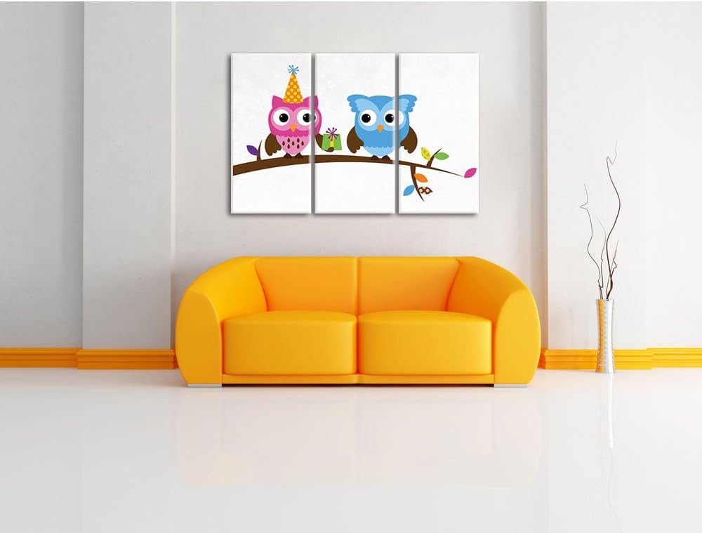 Pixxprint Party Eulen als Leinwandbild/Grösse: 3 Teilig (120x80) cm/Wandbild/Kunstdruck/fertig bespa