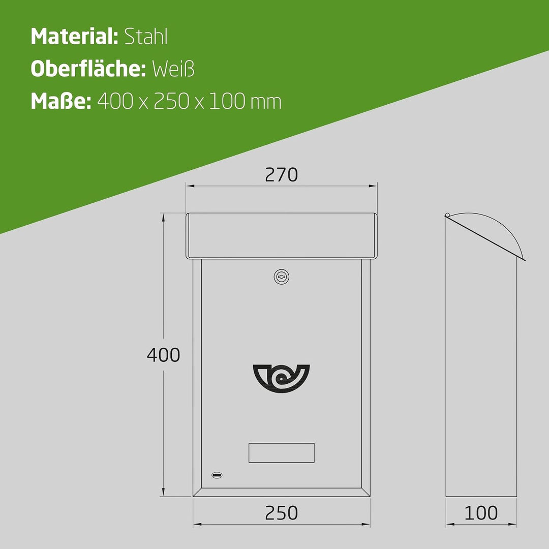 Amig - Aussenbriefkasten, Briefkasten für den Aussenbereich | Briefkasten für Wände, Mauern oder Tür
