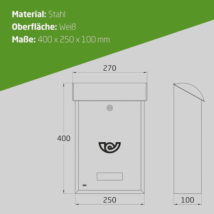 Amig - Aussenbriefkasten, Briefkasten für den Aussenbereich | Briefkasten für Wände, Mauern oder Tür