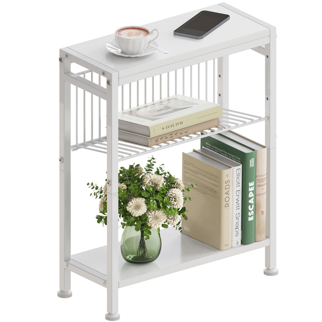 Schmaler Beistelltisch, 3 Ablagen Nachttisch Schmal mit Zeitschriftenhalter, Sofa beistelltisch, Cou