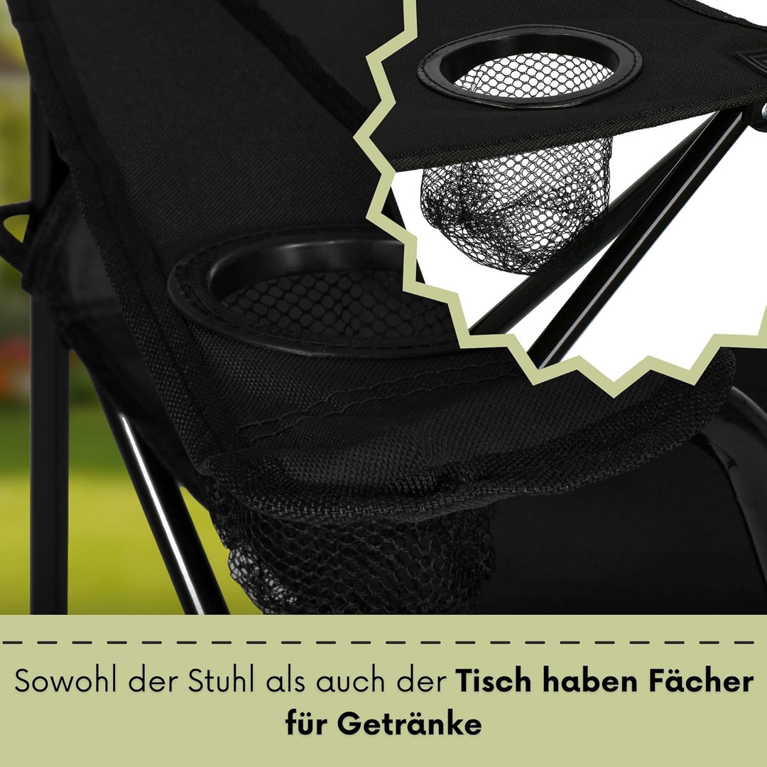 SPRINGOS Campingtisch mit Zwei Klappstühlen Freizeitmöbel Camping-Set 3-TLG. Schwarz, Set 3-tlg, Sch
