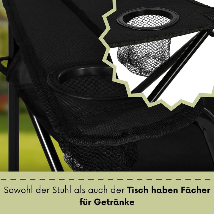 SPRINGOS Campingtisch mit Zwei Klappstühlen Freizeitmöbel Camping-Set 3-TLG. Schwarz, Set 3-tlg, Sch