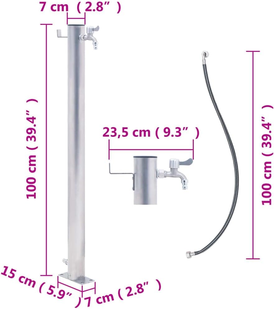 Tidyard Wassersäule Wasserzapfsäule Wasserzapfstelle Brunnen für den Garten 100 cm Edelstahl Rund 10