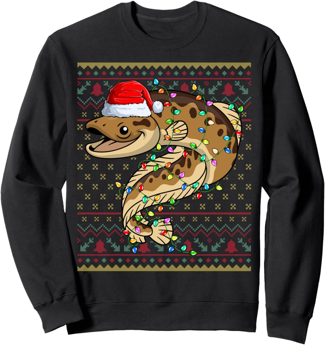 Eel Fish Xmas Lights Santa Hat Eel Fish Christmas Ugly Sweatshirt