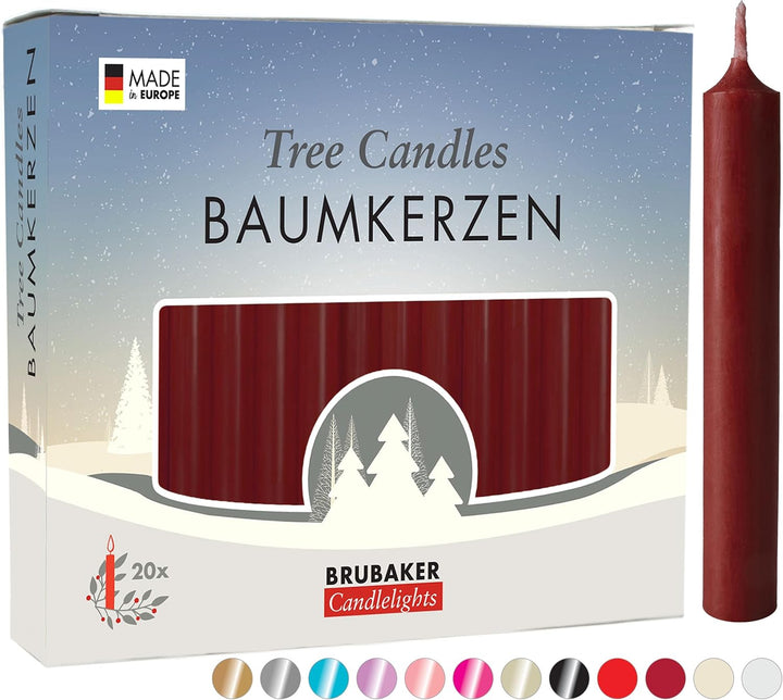 BRUBAKER 100er Pack Baumkerzen Wachs - Weihnachtskerzen Pyramidenkerzen Christbaumkerzen - Dunkelrot
