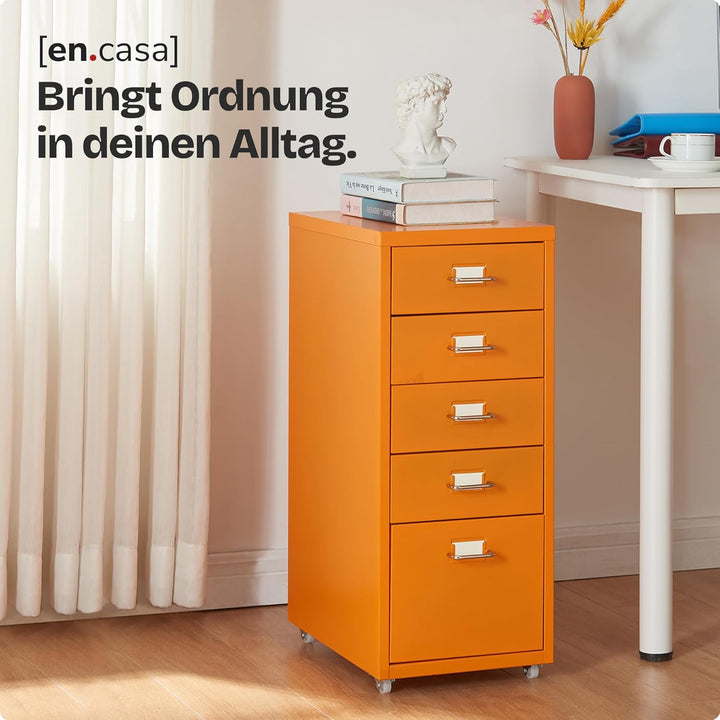 [en.casa] Rollcontainer Kökar Schubladenschrank Metall Aktenschrank mit 5 Schubladen Bürowagen mit R