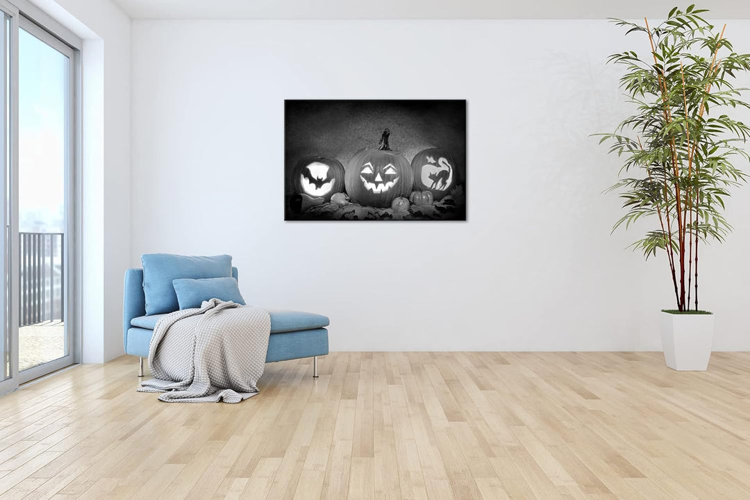 Halloween steht vor der Tür Format:90x60 cm Effekt: Schwarz/Weiss als Leinwandbild, Motiv fertig ger