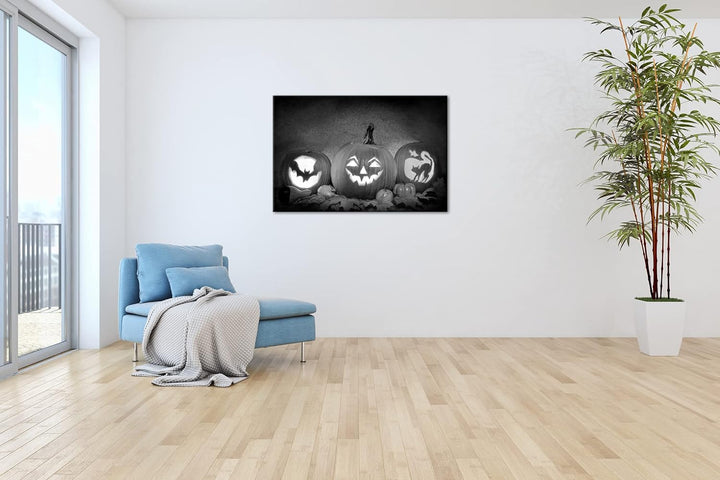 Halloween steht vor der Tür Format:90x60 cm Effekt: Schwarz/Weiss als Leinwandbild, Motiv fertig ger