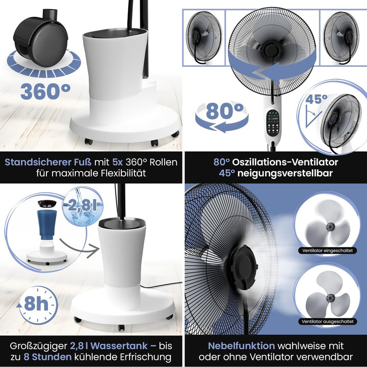 NEU Ventilator mit Wasserkühlung, Standventilator sehr leise mit Fernbedienung, Luftkühler mit Timer