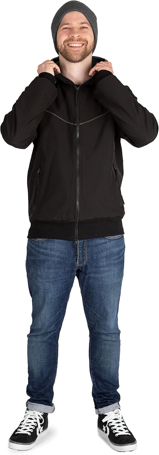 Viva la Mama - Männerjacke zum Babytragen aus Softshell - Explorer M Schwarz - mit Rückentragemöglic