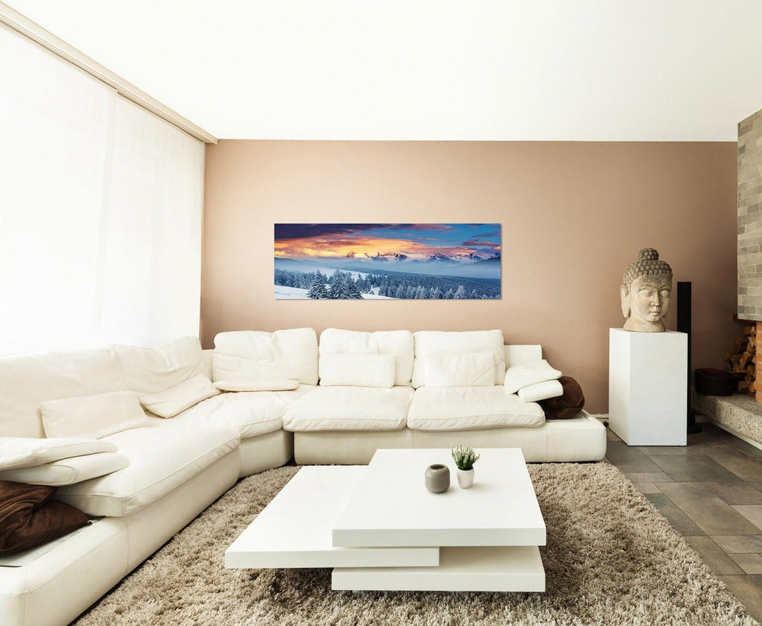Paul Sinus Art Panoramabild auf Leinwand und Keilrahmen 150x50cm Ukraine Berge Wald Winter Schnee Wo
