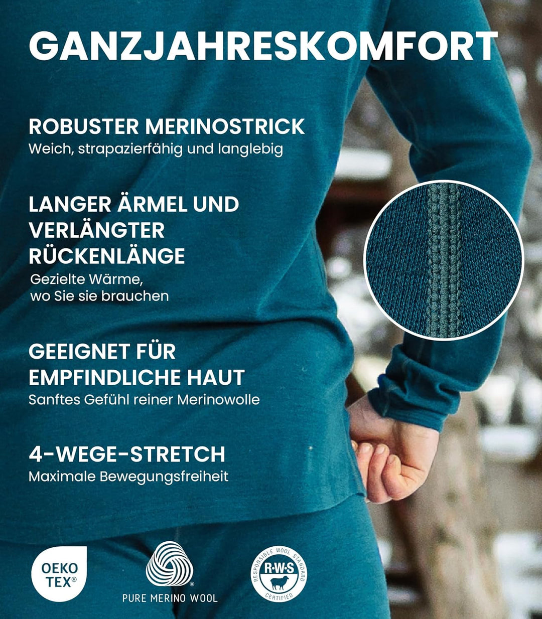Merino.tech 100% Merino Unterwäsche Herren Set - Leicht, Mittelgewicht, Thermounterwäsche Merinowoll