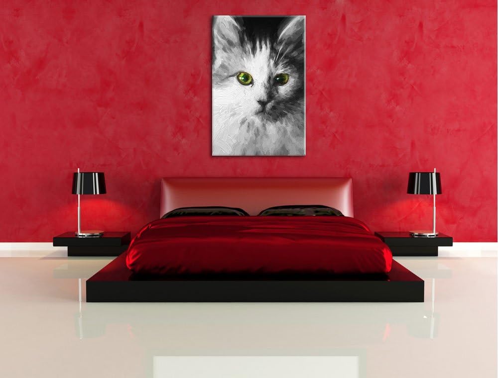 anmutige Katze schwarz/weiss Deluxe Format: 100x70 cm auf Leinwand, XXL riesige Bilder fertig gerahm