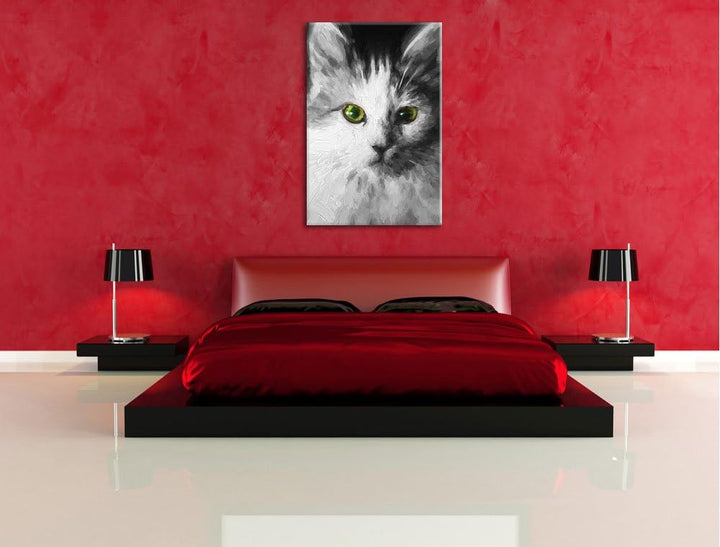 anmutige Katze schwarz/weiss Deluxe Format: 100x70 cm auf Leinwand, XXL riesige Bilder fertig gerahm