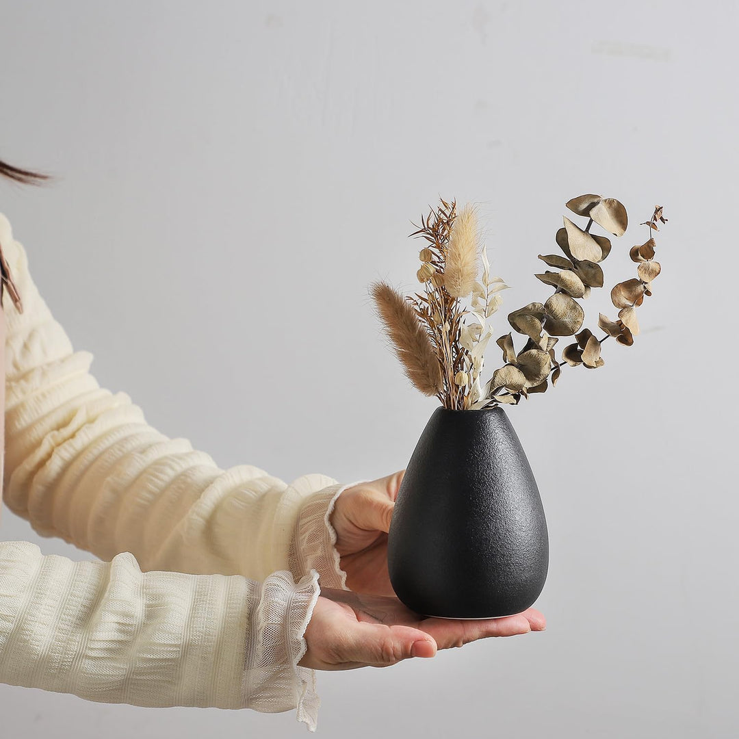 CEMABT schwarz Keramik Vase Set 4er Kleine Vasen für Blumen, einzigartige Blumenvasen für Mittelstüc