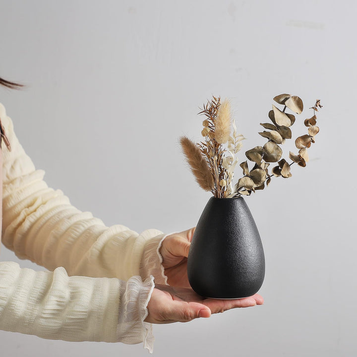 CEMABT schwarz Keramik Vase Set 4er Kleine Vasen für Blumen, einzigartige Blumenvasen für Mittelstüc