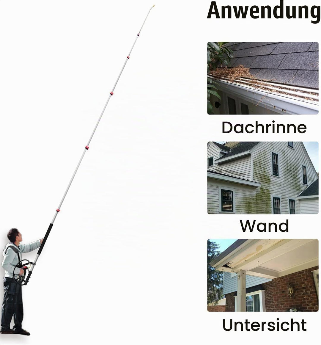 7,78M25,5 ft Teleskop-Verlängerungsstange für Hochdruckreiniger – Bürstenkopf, Dachrinnenstangen, Dü