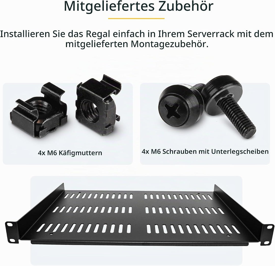 StarTech.com 1HE 19 Zoll Fachboden für netzwerk schrank - Freitragende perforierte Rack ablage für S