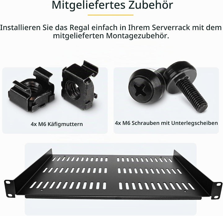 StarTech.com 1HE 19 Zoll Fachboden für netzwerk schrank - Freitragende perforierte Rack ablage für S