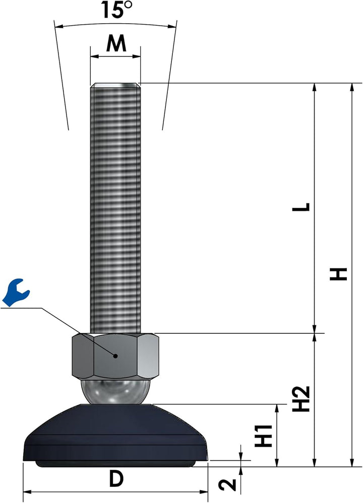 Schwaderer Maschinenfüsse/Stellfüsse/Nivelllierfüsse/Gelenkfüsse, höhenverstellbar KFE 60 N (M12x80)