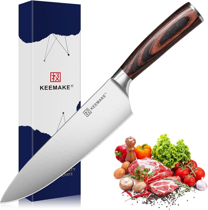 KEEMAKE Kochmesser, 20 cm Küchenmesser Messer Allzweckmesser aus hochwertigem Edelstahl, Extra Schar