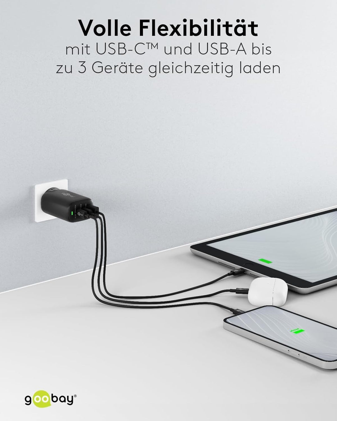 Goobay 65407 USB C Ladegerät Netzteil 65W Power Delivery PD Schnellladegerät/iPhone/Android/USB-C &amp;
