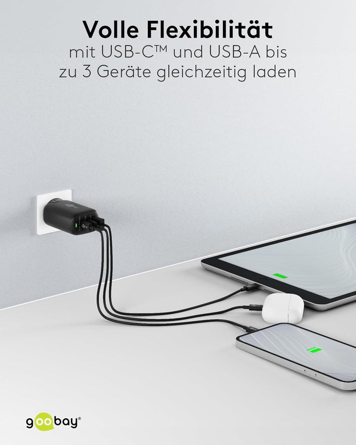 Goobay 65407 USB C Ladegerät Netzteil 65W Power Delivery PD Schnellladegerät/iPhone/Android/USB-C &amp;