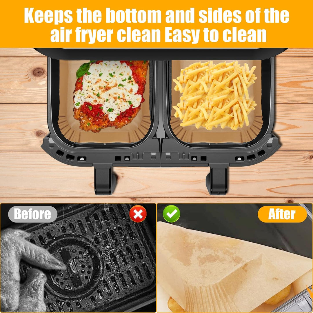 300 Stück Backpapier für Heissluftfritteuse Ninja Dual, 20,5x14CM Stone TH Airfryer mit Doppelkammer