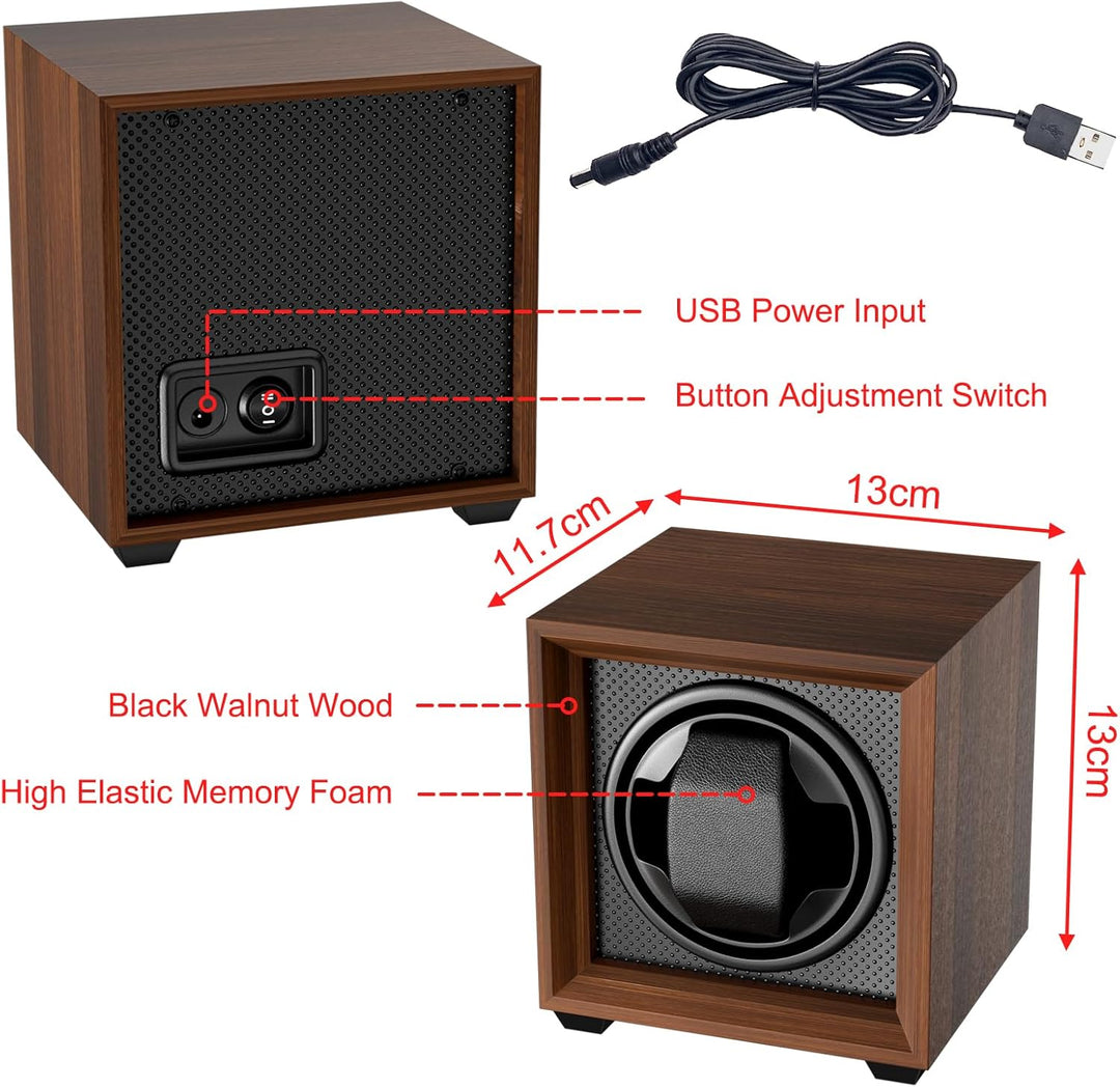 Fousenuk uhrenbeweger für automatikuhren mit leisem Motor, 2 einstellmodi, quadratisch nussbaumfarbe