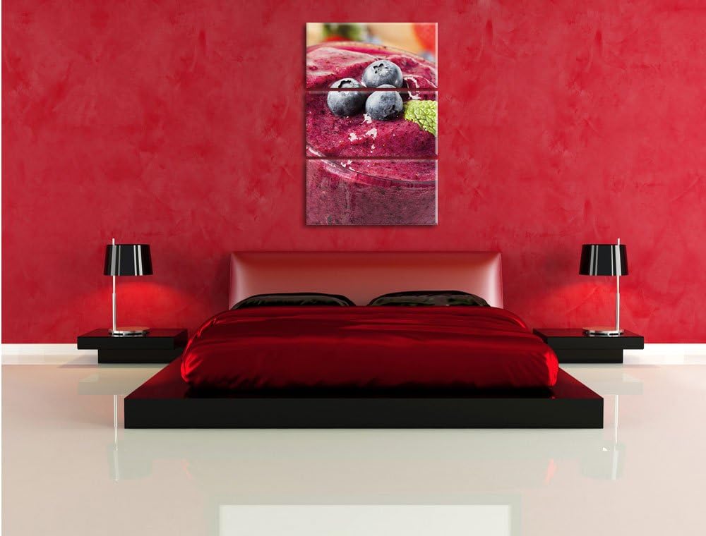 Pixxprint Leckerer Blaubeershake 3-Teiler Leinwandbild 120x80 Bild auf Leinwand