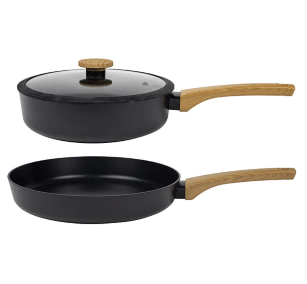 Pfannenset Induktion 3 tlg, Schmorpfanne 24cm hoher Rand mit Deckel, Pfanne 28 cm, Spülmaschinenfest