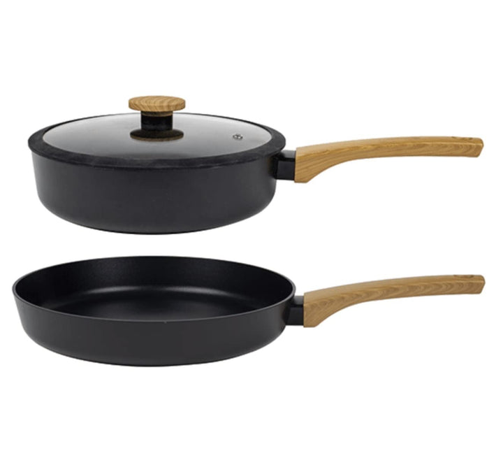 Pfannenset Induktion 3 tlg, Schmorpfanne 24cm hoher Rand mit Deckel, Pfanne 28 cm, Spülmaschinenfest