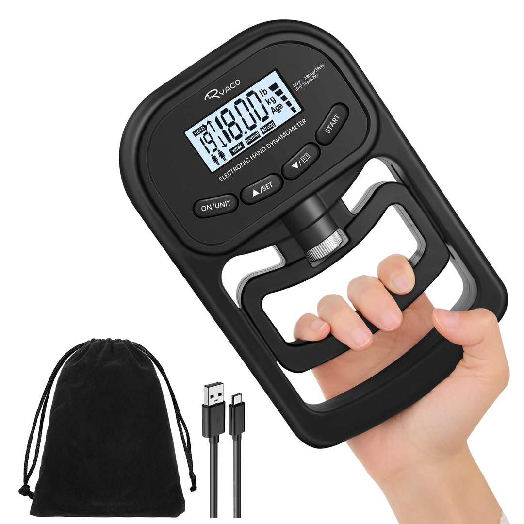 Ryaco Digitaler Handkraftmessgerät, 396lbs/180kg Aufladbar Hand Dynamometer Elektronischer Griffkraf
