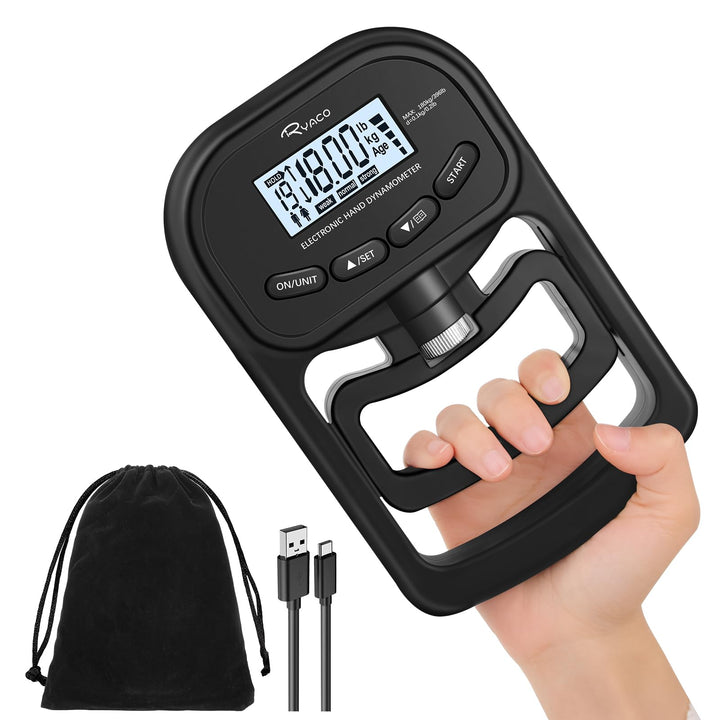 Ryaco Digitaler Handkraftmessgerät, 396lbs/180kg Aufladbar Hand Dynamometer Elektronischer Griffkraf