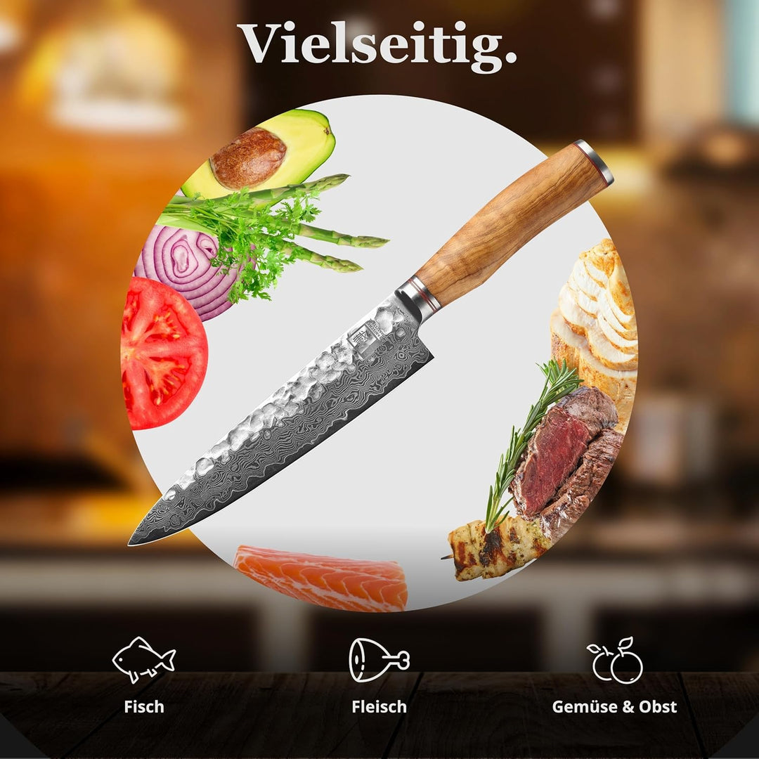 zayiko Minami Premium Guyto Chefmesser mit 20 cm Klinge gefertigt aus 67 Lagen echtem Damaststahl mi