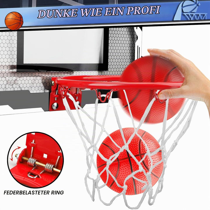 Indoor Basketballkorb Set mit 4 Bällen für Kinder Erwachsene, Basketball hängen an der Tür für Zimme
