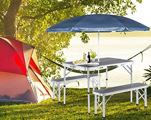 CASARIA® Klapptisch Wetterfest Höhenverstellbar Campingtisch mit Bänken Gartentisch Falttisch 120x60