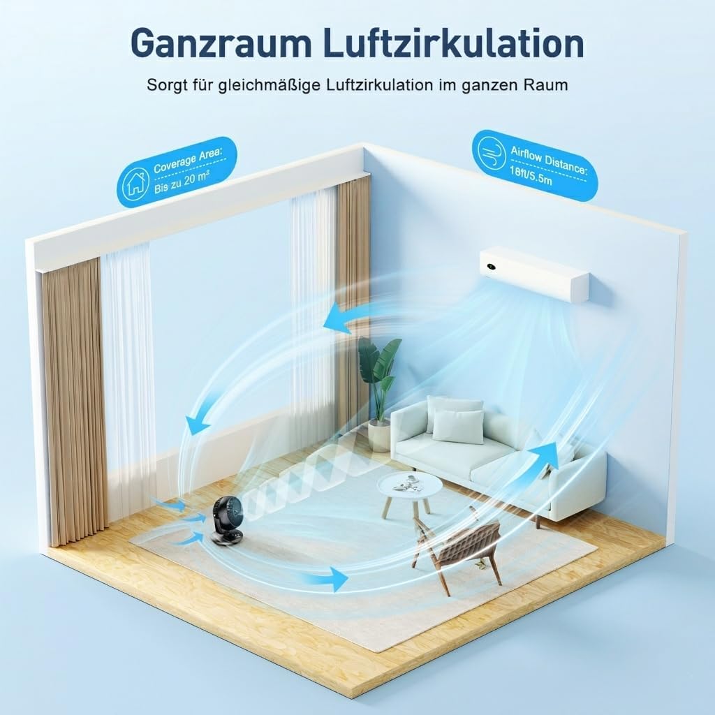 FTOTHH Ventilator Leise, 22dB Tischventilator sehr Leise, 3D Turbo Ventilatoren Leistungsstark, Fan