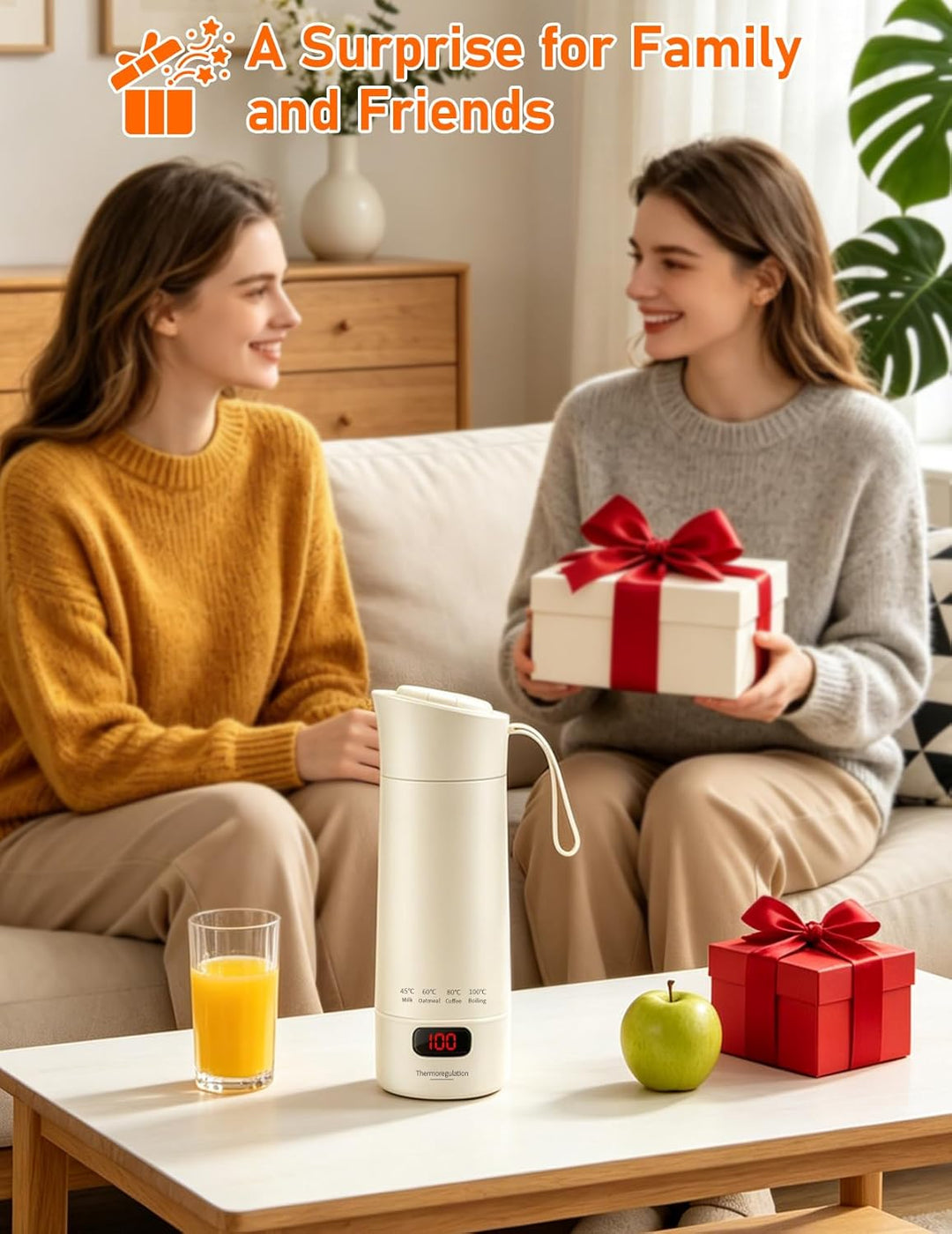 Reisewasserkocher Klein, 450ml Tragbarer Mini Wasserkocher mit 6 Temperatureinstellung LED-Display E