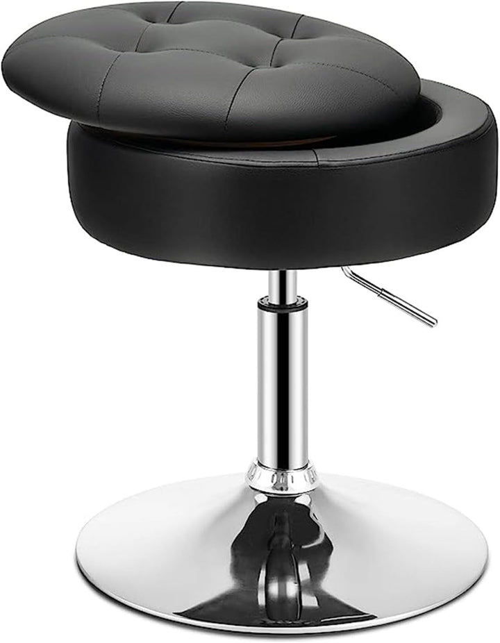 GOPLUS Schminkhocker drehbar, Ottomane mit Deckel, Drehhocker höhenverstellbar 51-56cm für Wohnzimme