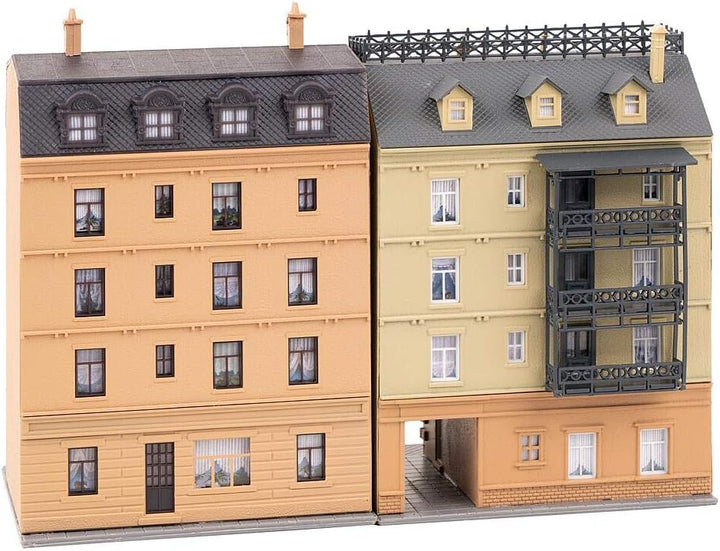 Faller FA232384 Stadthäuser mit Apotheke und Delikatessenhandel, Mehrfarbig, One Size
