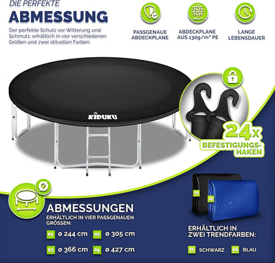 KIDUKU Trampolin Abdeckung 244-427cm | Regenabdeckung wetterfest, reissfest & UV-beständig | Outdoor