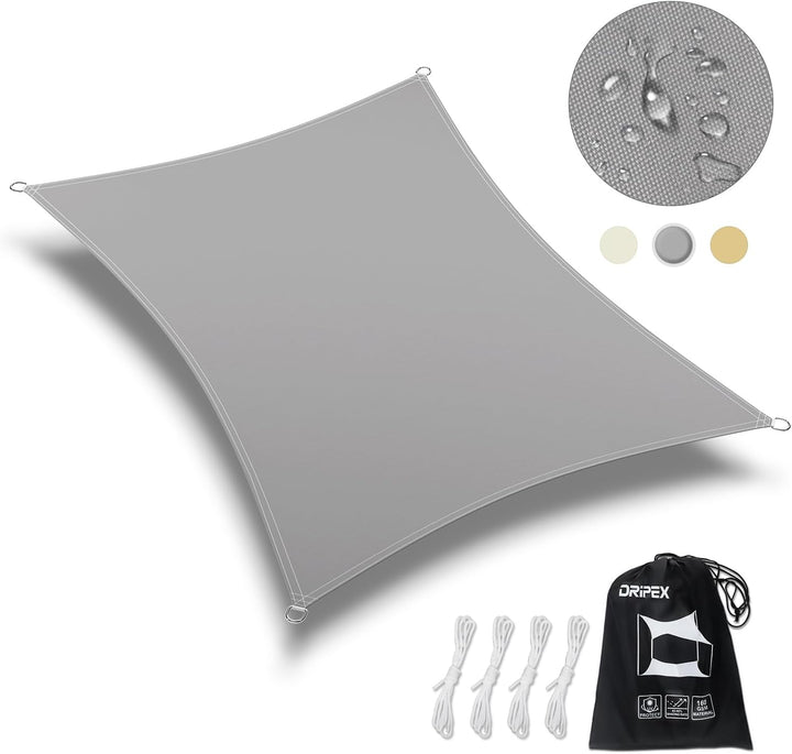 Dripex Sonnensegel wasserdicht Sonnenschutz Set 4X5 m inkl Befestigungsseile Rechteckig Polyester Im