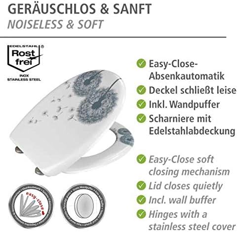 WENKO WC-Sitz Astera, Toilettensitz mit Absenkautomatik, Fix-Clip Hygiene-Befestigung, WC-Deckel aus