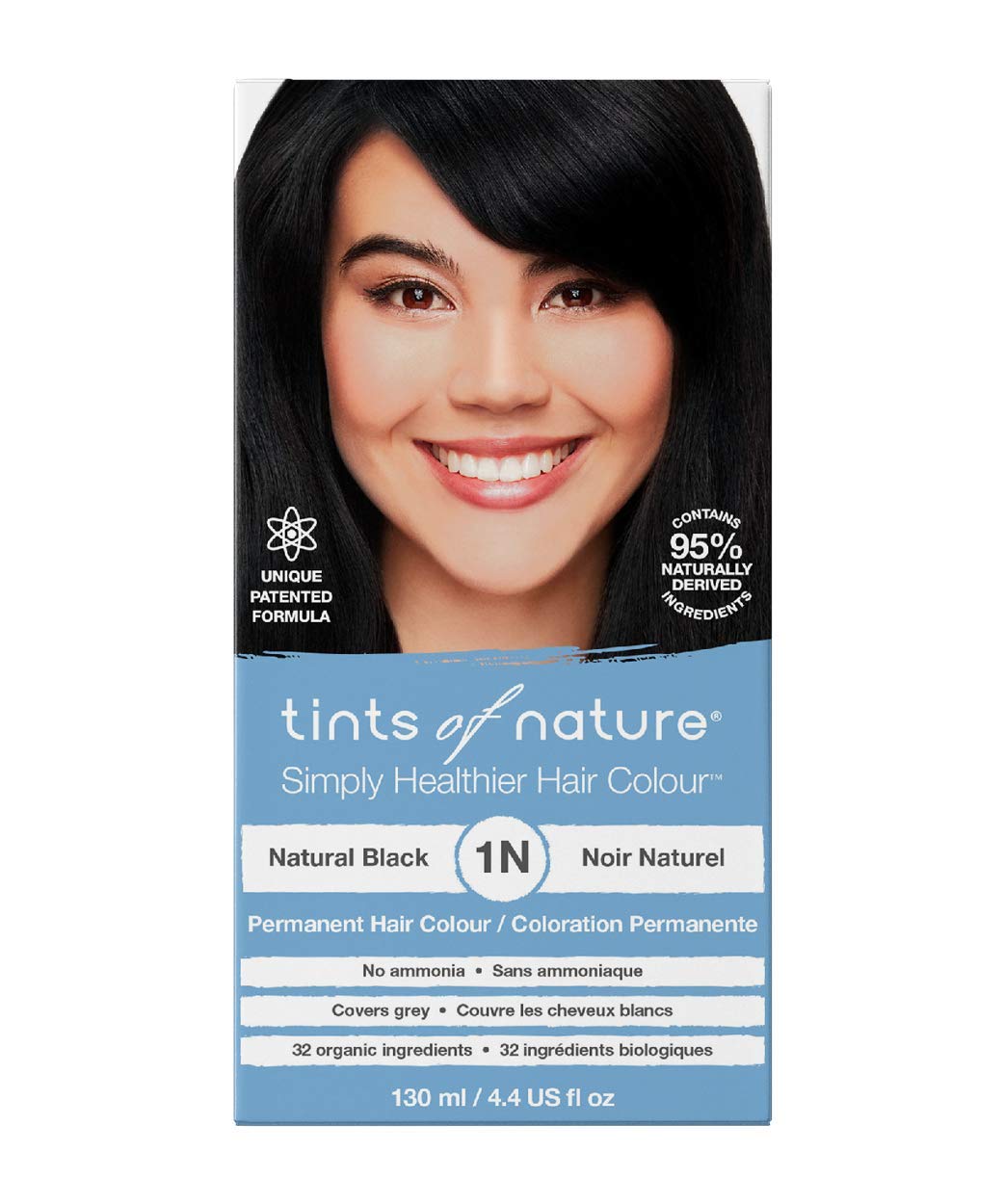 Tints of Nature 1N Natural Black Permanent Hair Dye, Natürliches Schwarz Permanente Haarfarbe, pfleg