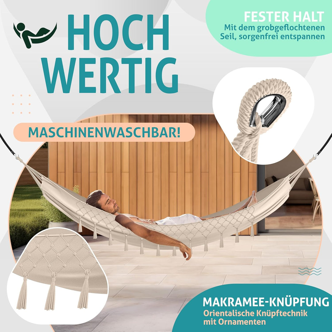 KESSER® Hängematte 320x150 cm belastbar bis 300 kg, wetterfeste & atmungsaktive Tuchhängematte mit F