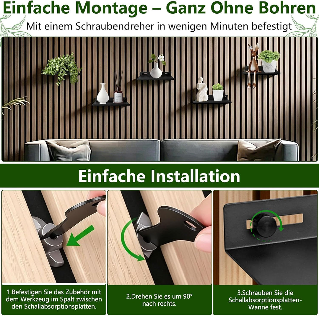 Regal für Akustikpaneele ohne Bohren Hochwertiger Kohlenstoffstahl 25x10cm | Metallschrauben 10 kg T