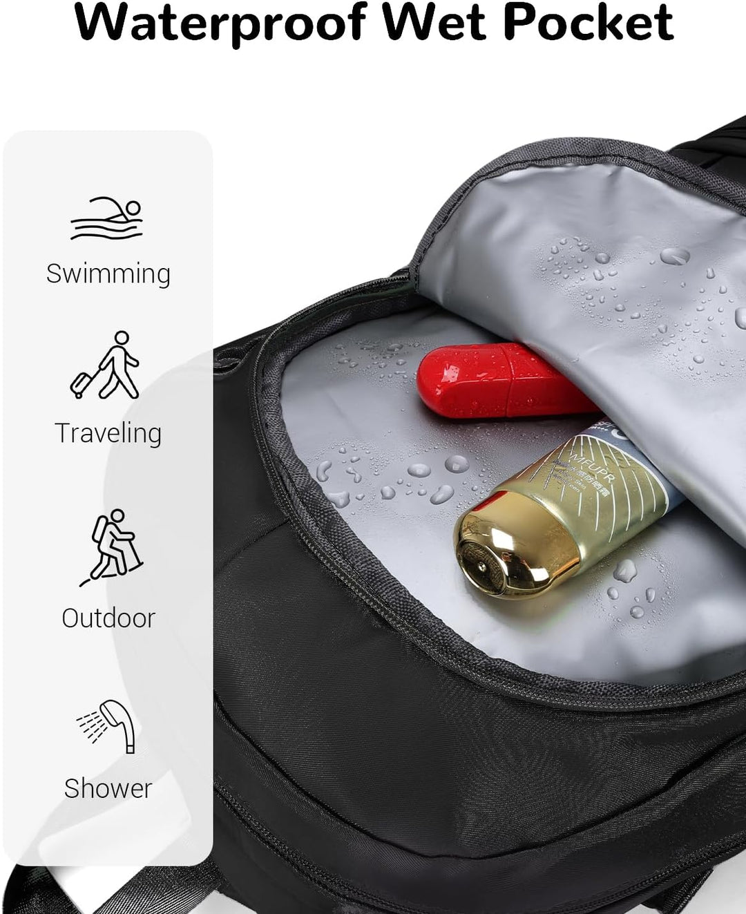 28L Reiserucksack Herren Damen, Schwimmrucksack mit Nasser Taschen, Wasserdichter Sportrucksack mit