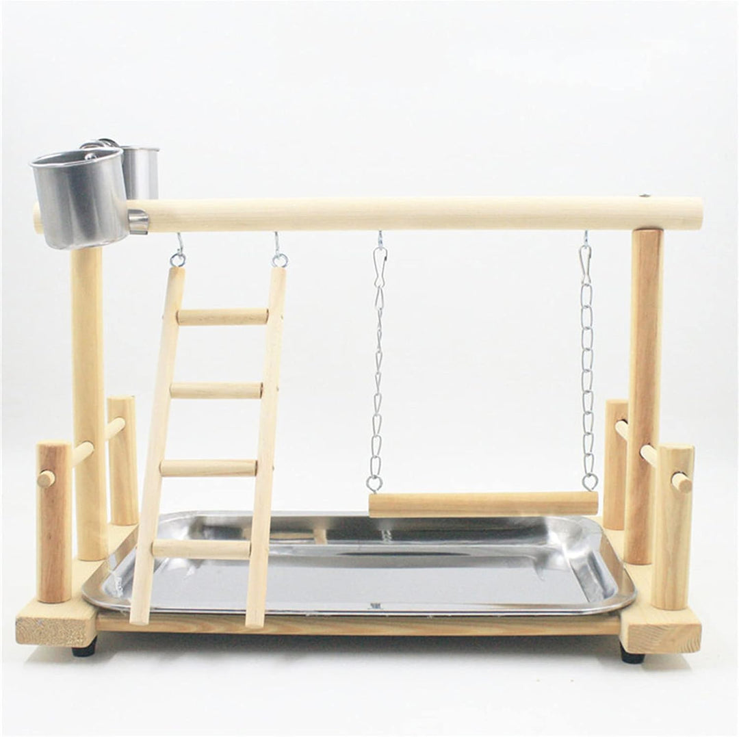RoseFlower Vogelspielplatz Papageien Spielplatz, Naturholz Vogel Spielständer mit Feeder Cups Leiter
