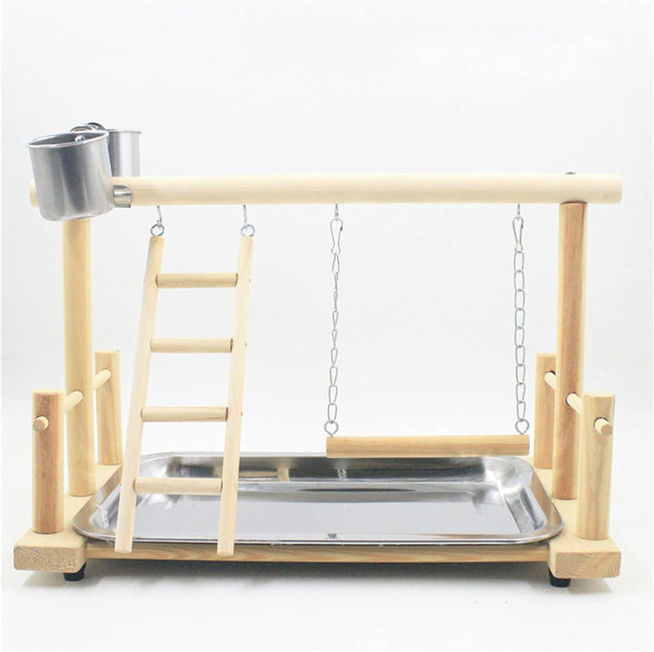 RoseFlower Vogelspielplatz Papageien Spielplatz, Naturholz Vogel Spielständer mit Feeder Cups Leiter